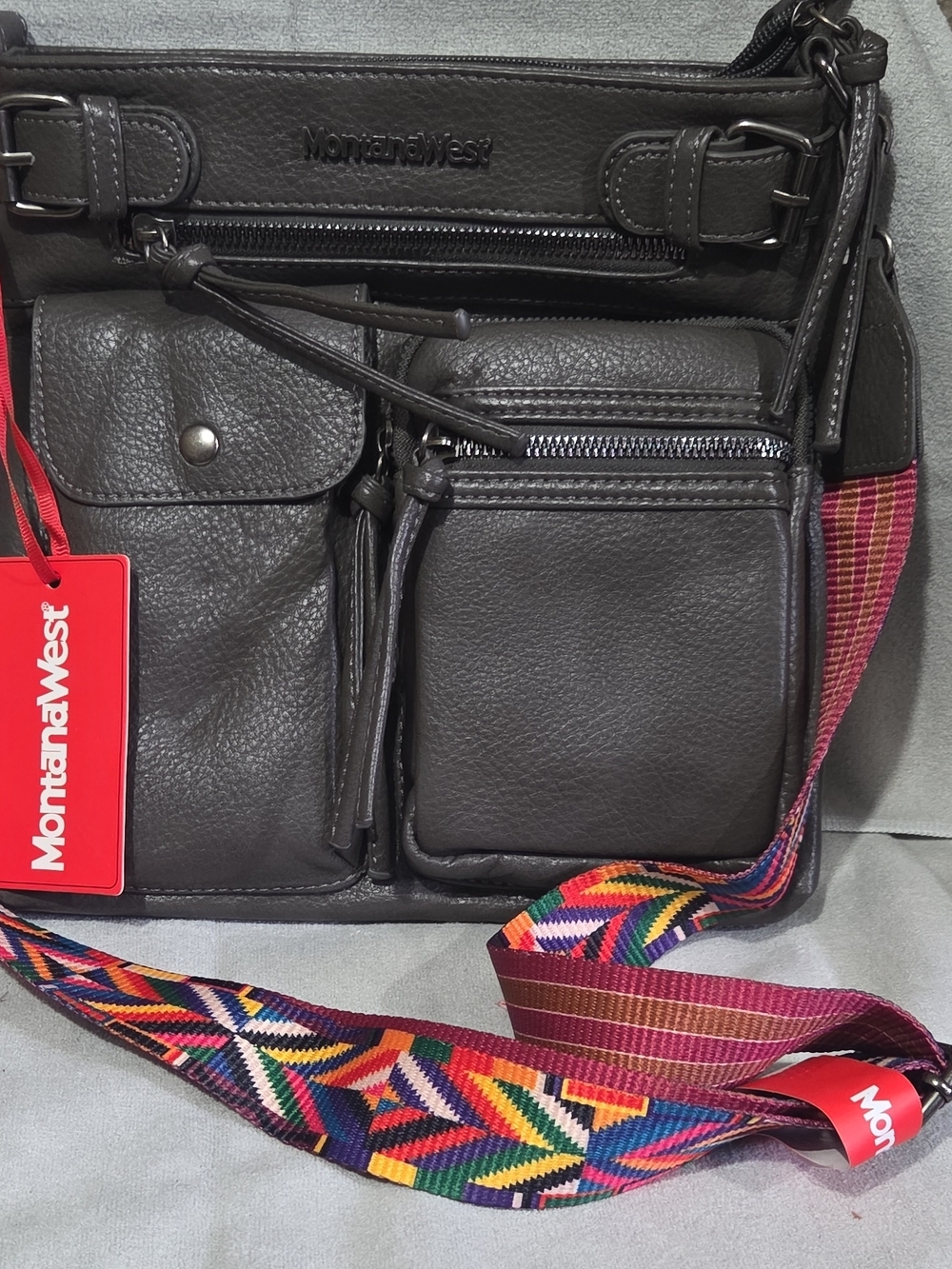 Montana West Black Men’s Messenger Bag with Multicolor Woven Strap
